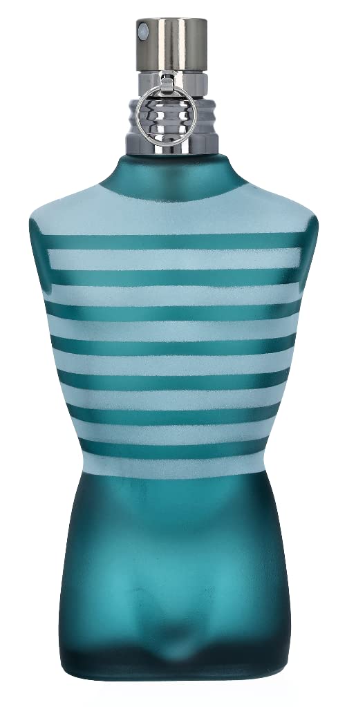 Jean Paul Gaultier Le Male bottle side view, iconic silhouette for bold evenings.