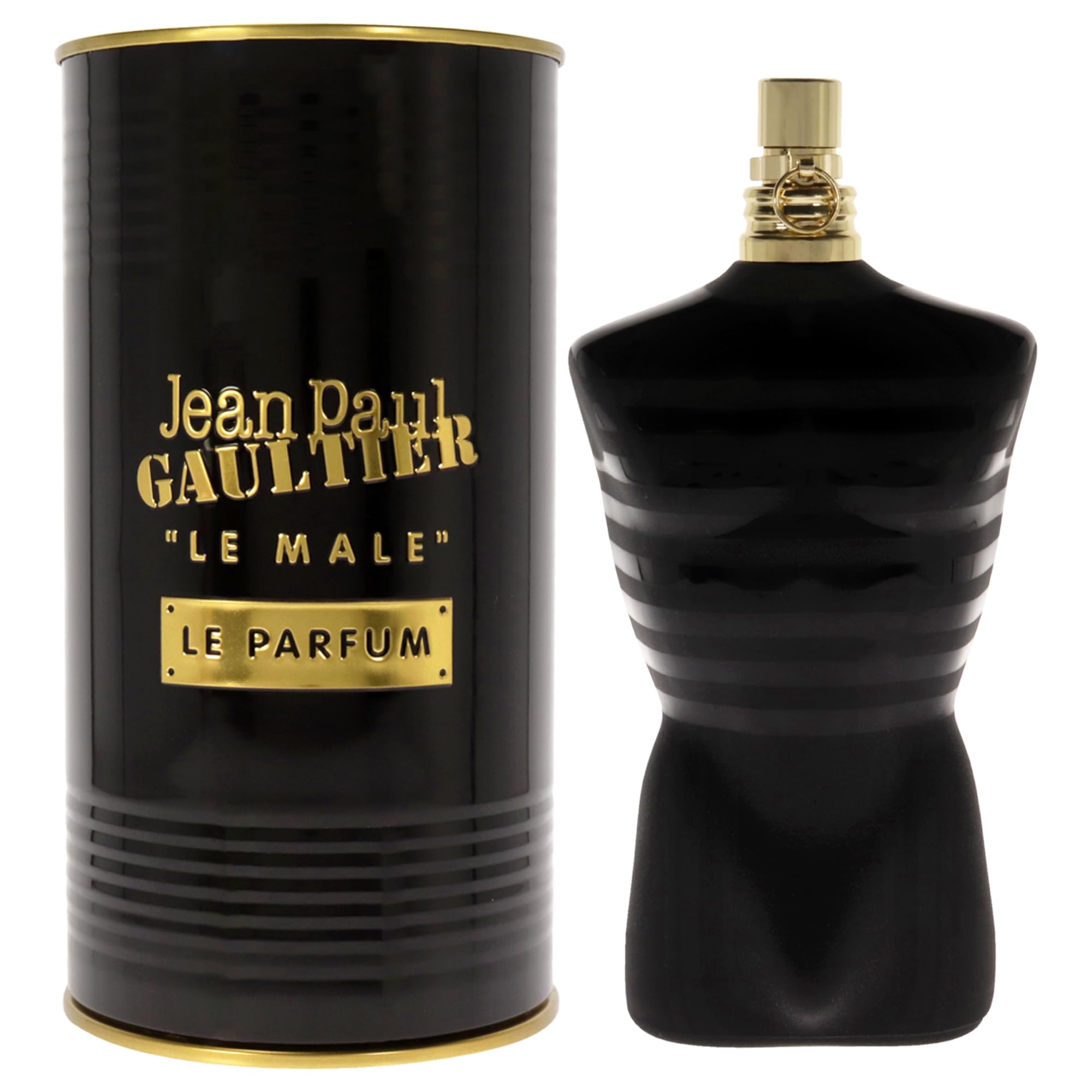 Jean Paul Gaultier Le Male Le Parfum Intense bottle closeup, warm amber notes ideal for evenings