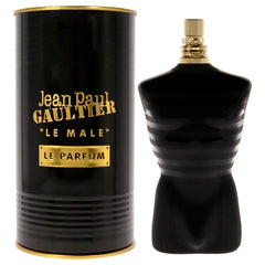 Jean Paul Gaultier Le Male Le Parfum Intense bottle closeup, warm amber notes ideal for evenings