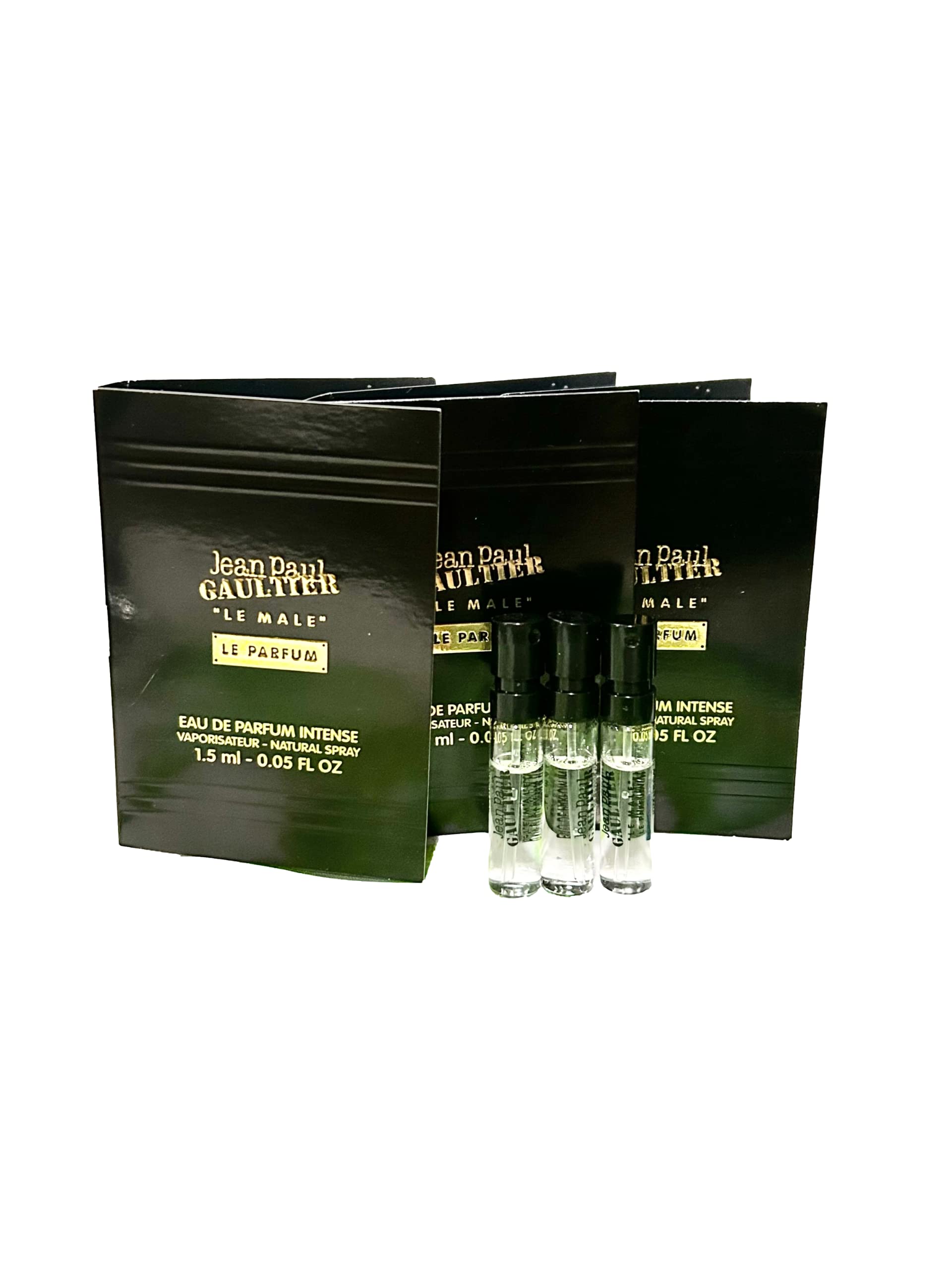 Jean Paul Gaultier Le Male Le Parfum Intense sample front view for fragrance exploration.