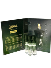 Jean Paul Gaultier Le Male Le Parfum Intense sample set three-pack display for gifting ideas.