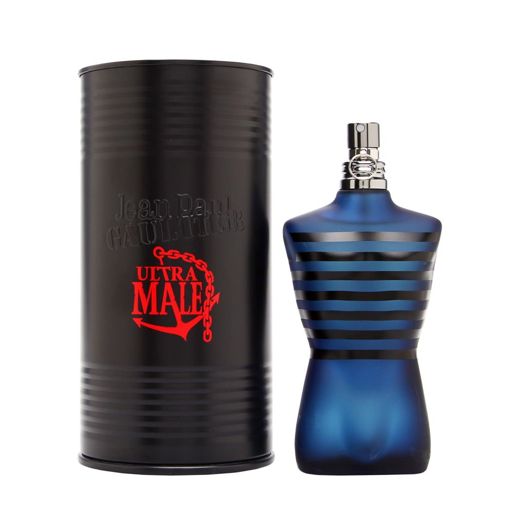 Jean Paul Gaultier Ultra Male Intense bottle closeup ideal for bold evening wear