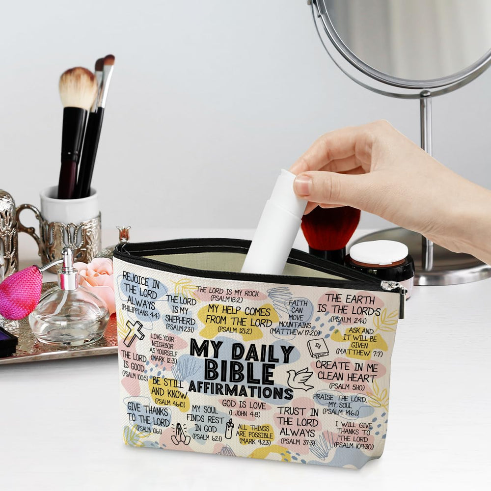 Jeilink daily affirmations makeup bag close-up of double-sided print