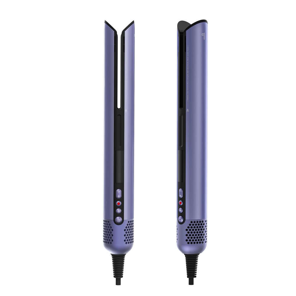 Jellyfish air-straightener with U-slot in action, demonstrating zero-touch, damage-free styling.