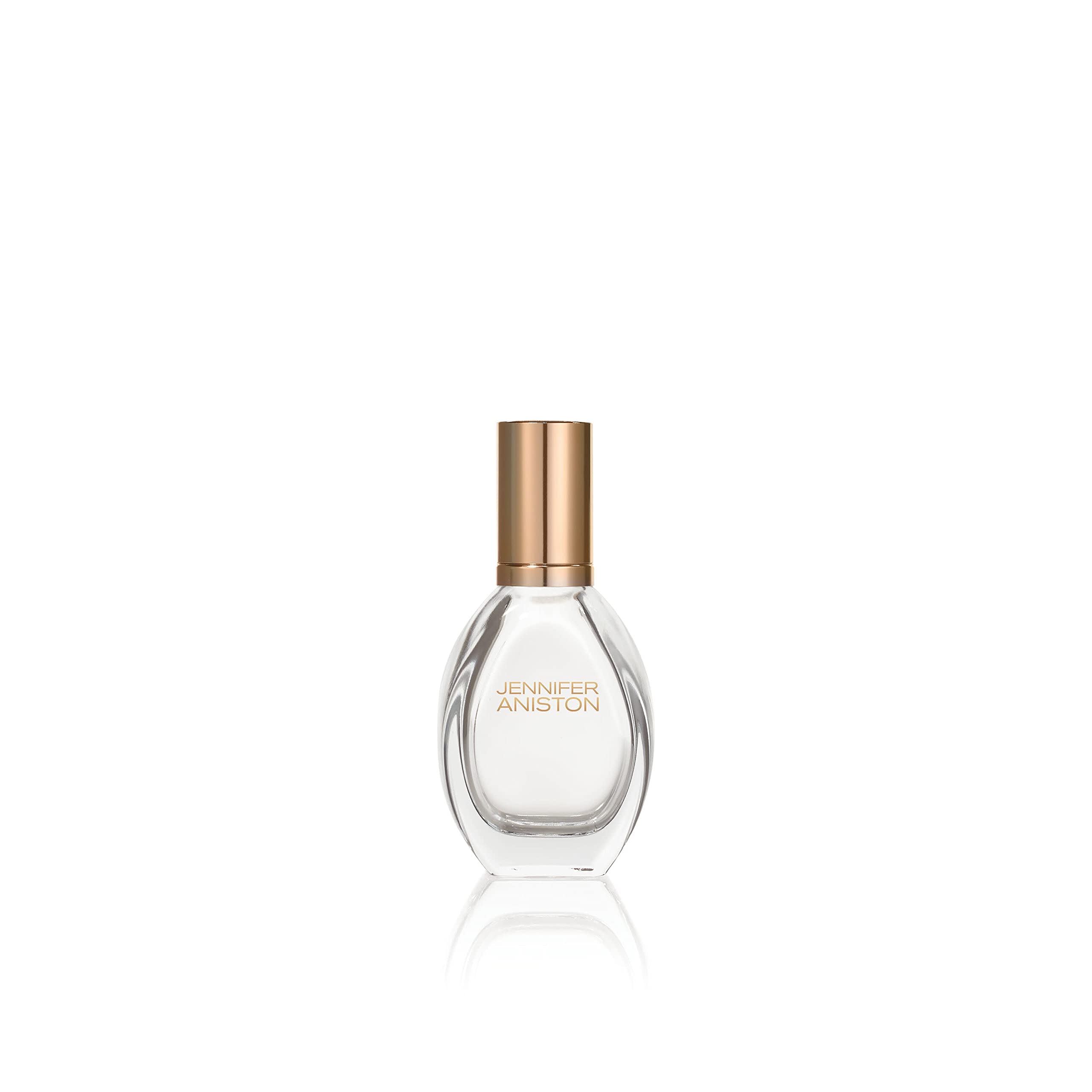 Jennifer Aniston Solstice Bloom bottle closeup signaling radiant daytime wear confidence.