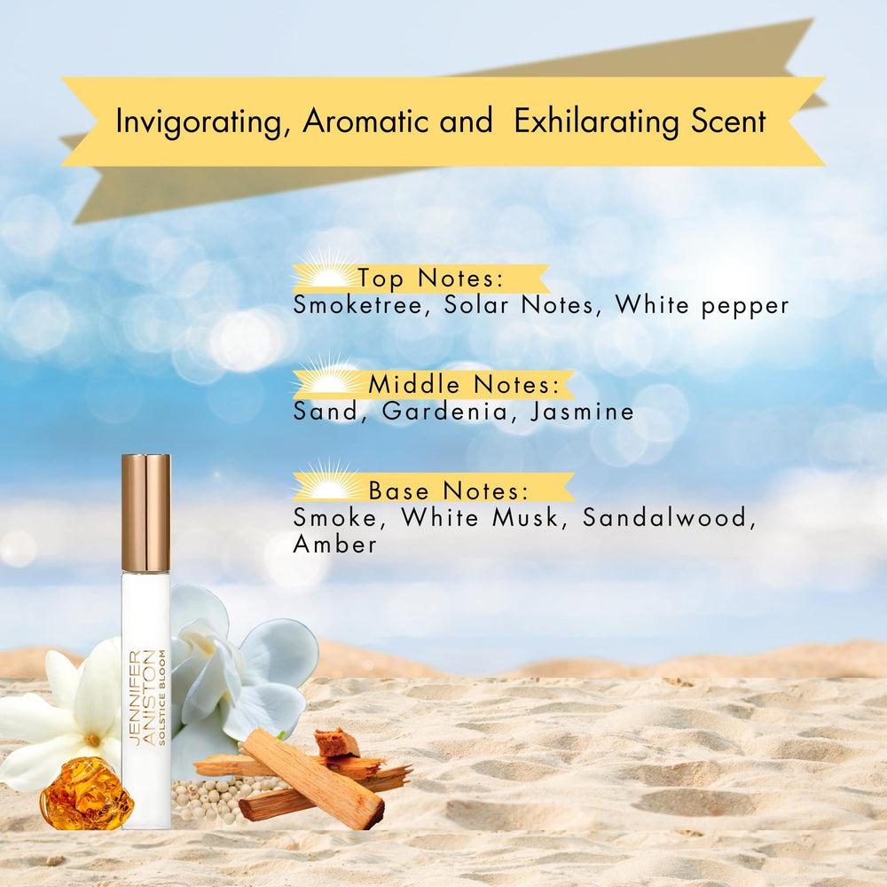 Jennifer Aniston Solstice Bloom packaging box for gifting and travel-ready sets