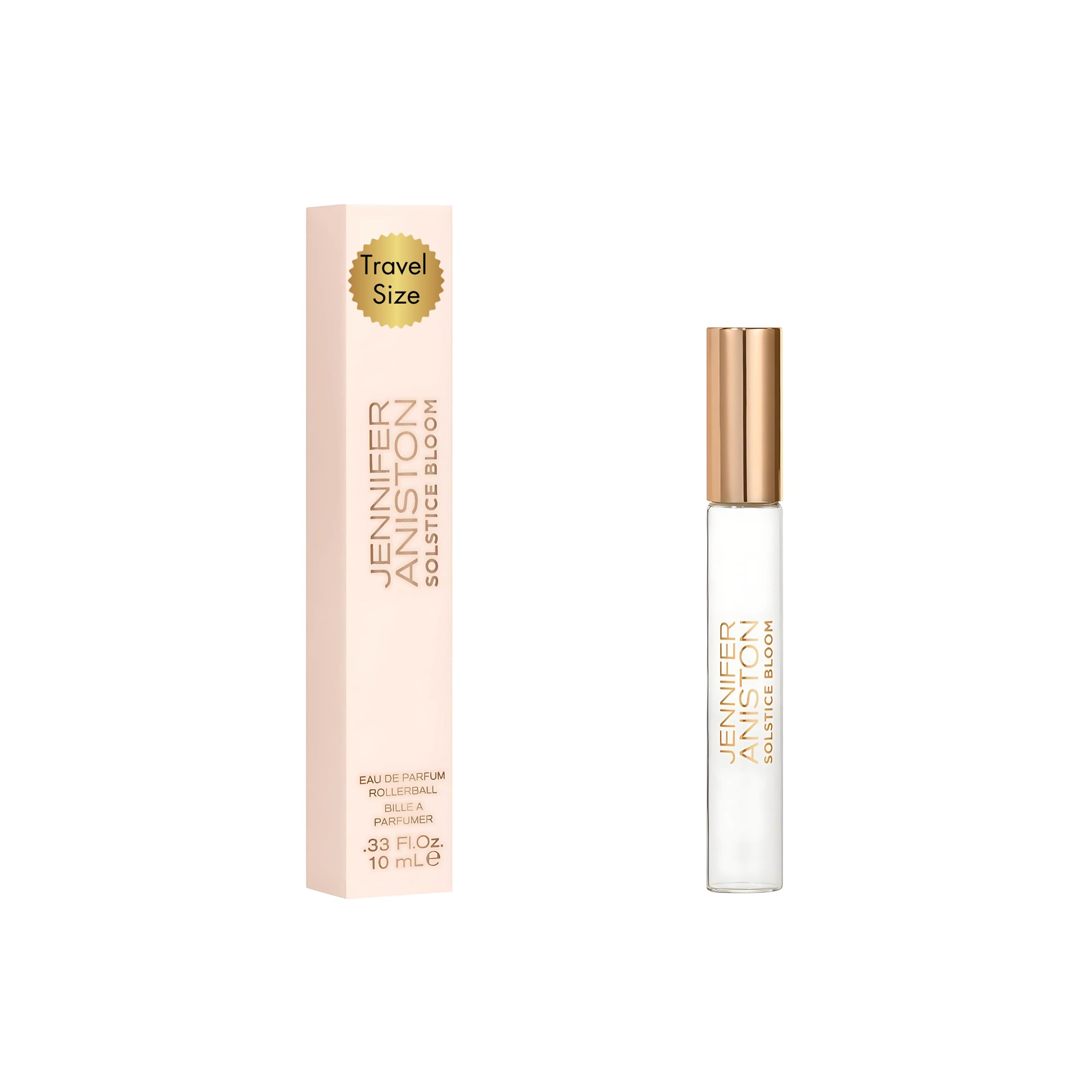 Jennifer Aniston Solstice Bloom rollerball close-up for on-the-go fragrance touch-ups