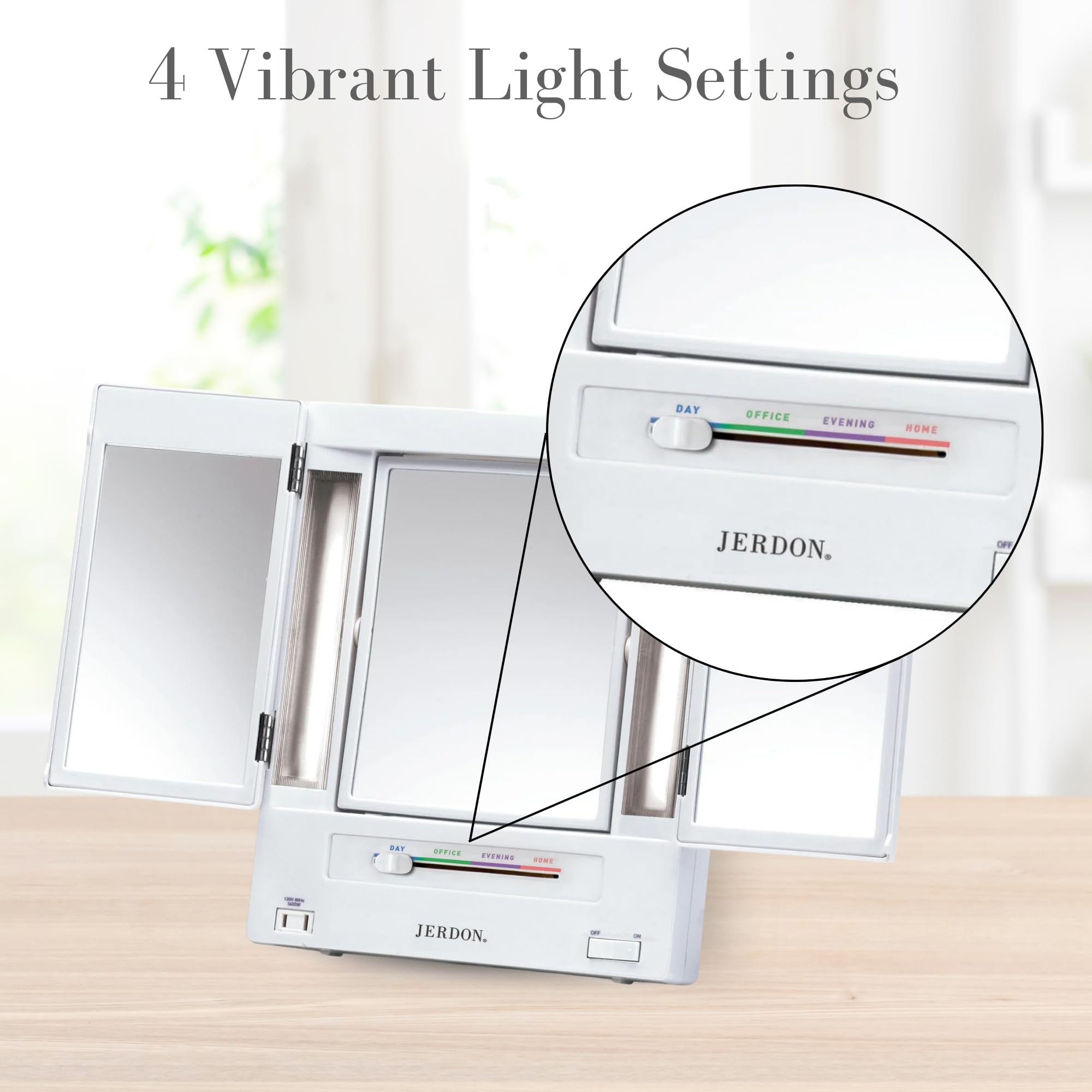 JERDON white-base mirror with adjustable angles on a desk setup