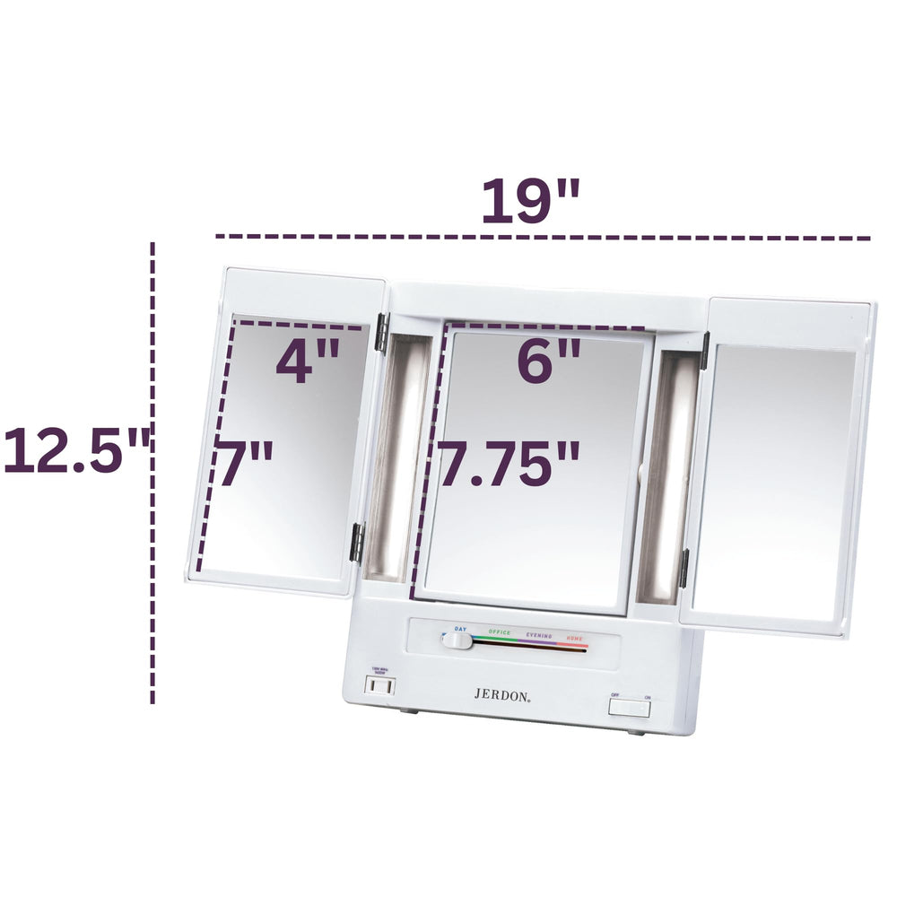 JERDON vanity mirror with day, evening, office, and home lighting options