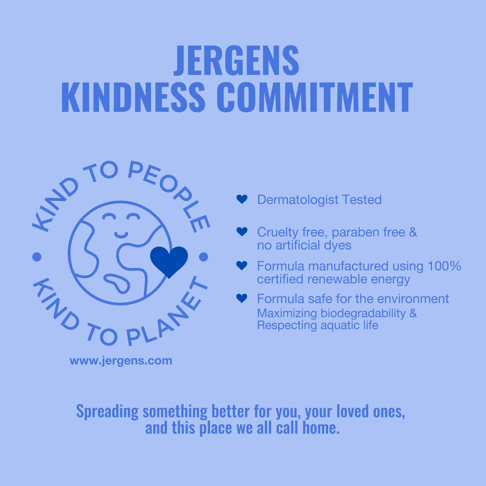Jergens 16.8 fl oz bottle beside a hand for size and usage context