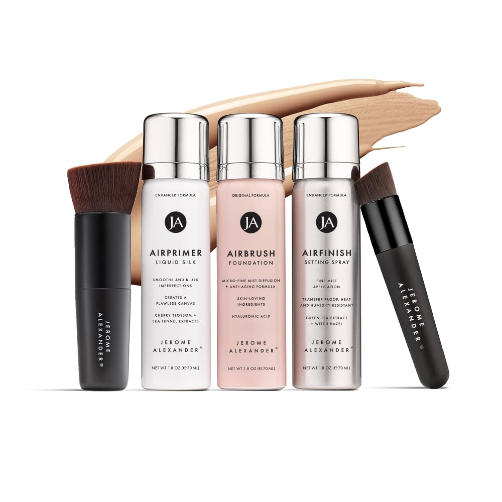 Jerome Alexander Magic Minerals airbrush foundation spray bottle delivers buildable coverage for all skin types.