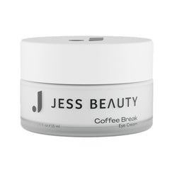 JESS BEAUTY Coffee Break Eye Cream tube closeup with lightweight formula for delicate eye skin.