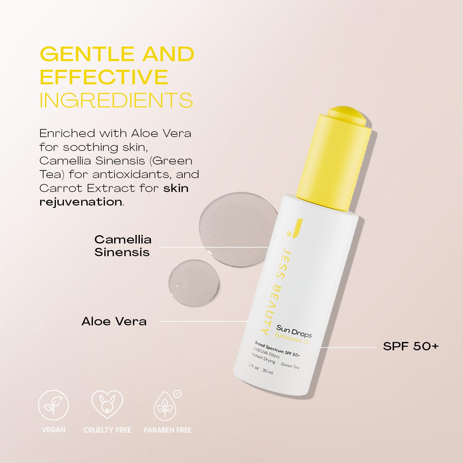 Jess Beauty Squalane and Baobab Oil emphasize deep hydration and soft skin.