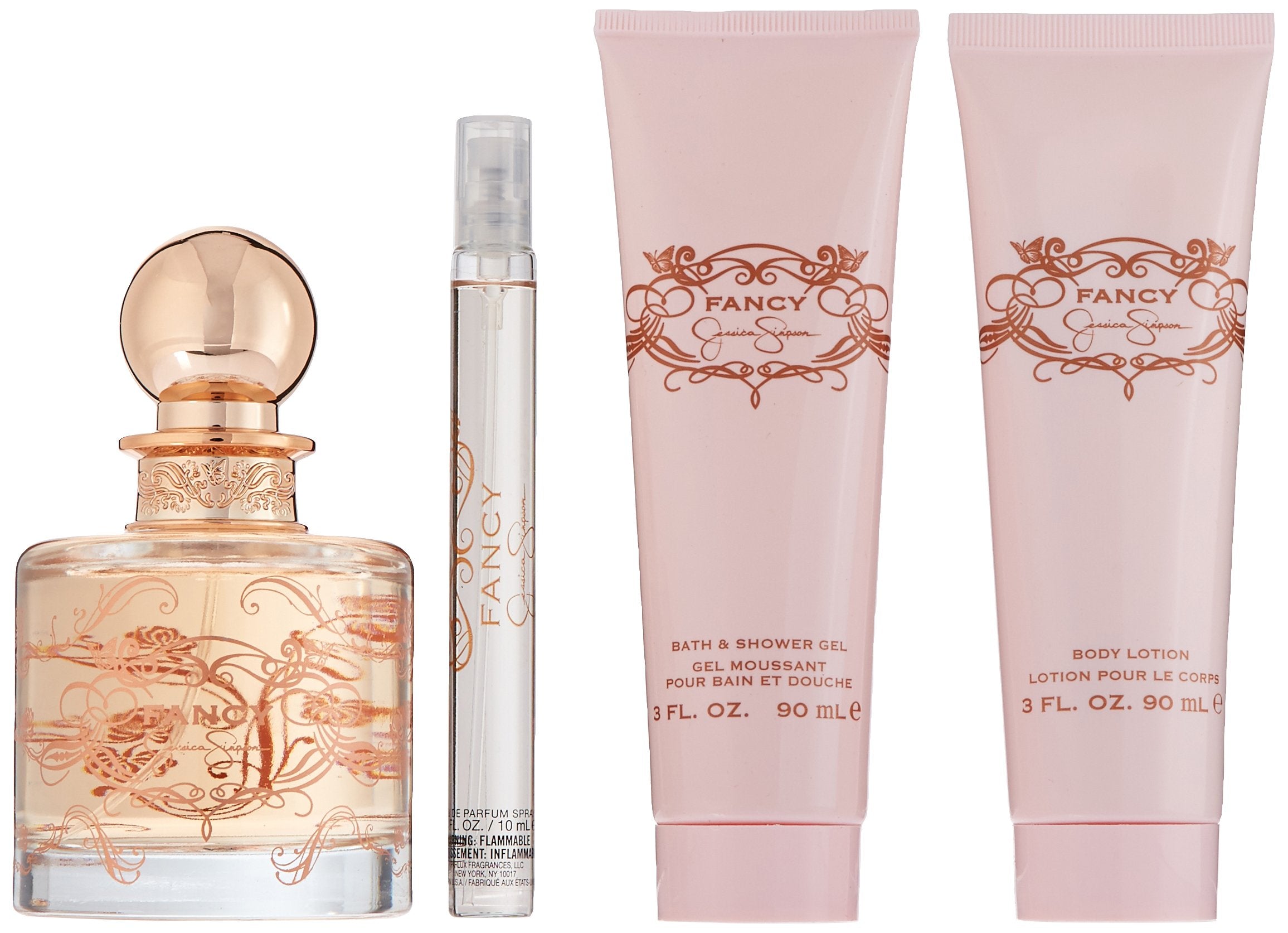 Jessica Simpson Fancy EDP sprays close-up bottle showcases versatile scent for casual daily wear.