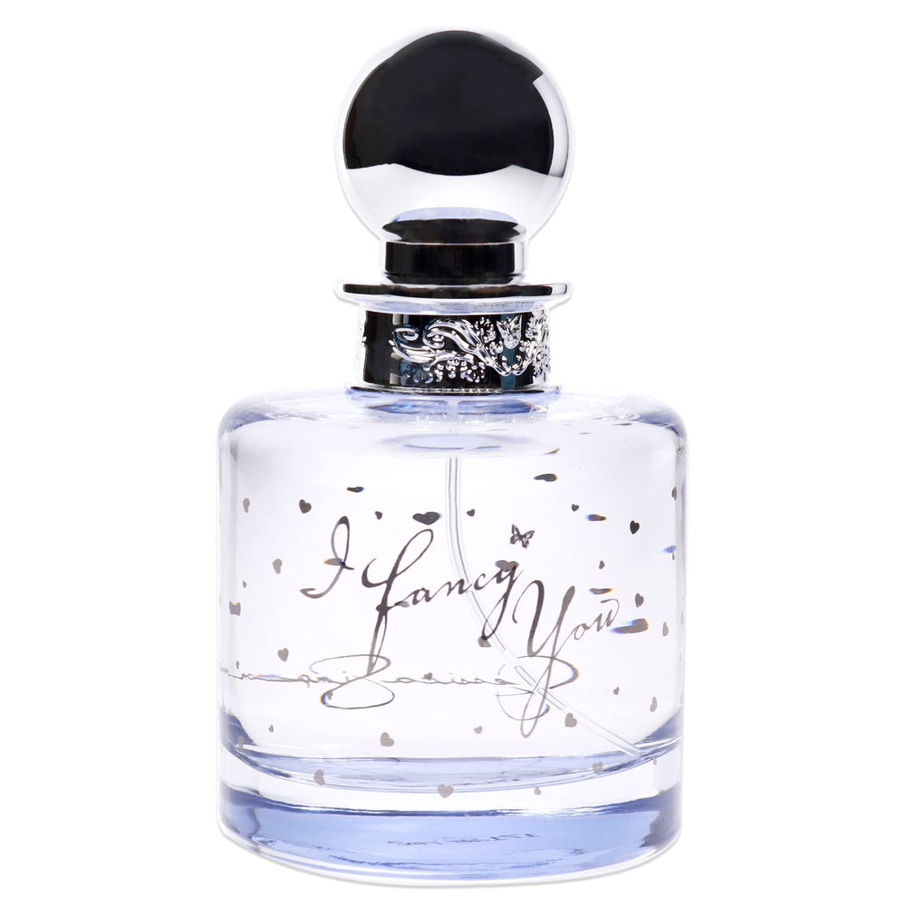 Jessica Simpson I Fancy You bottle close-up emphasizing premium fragrance styling