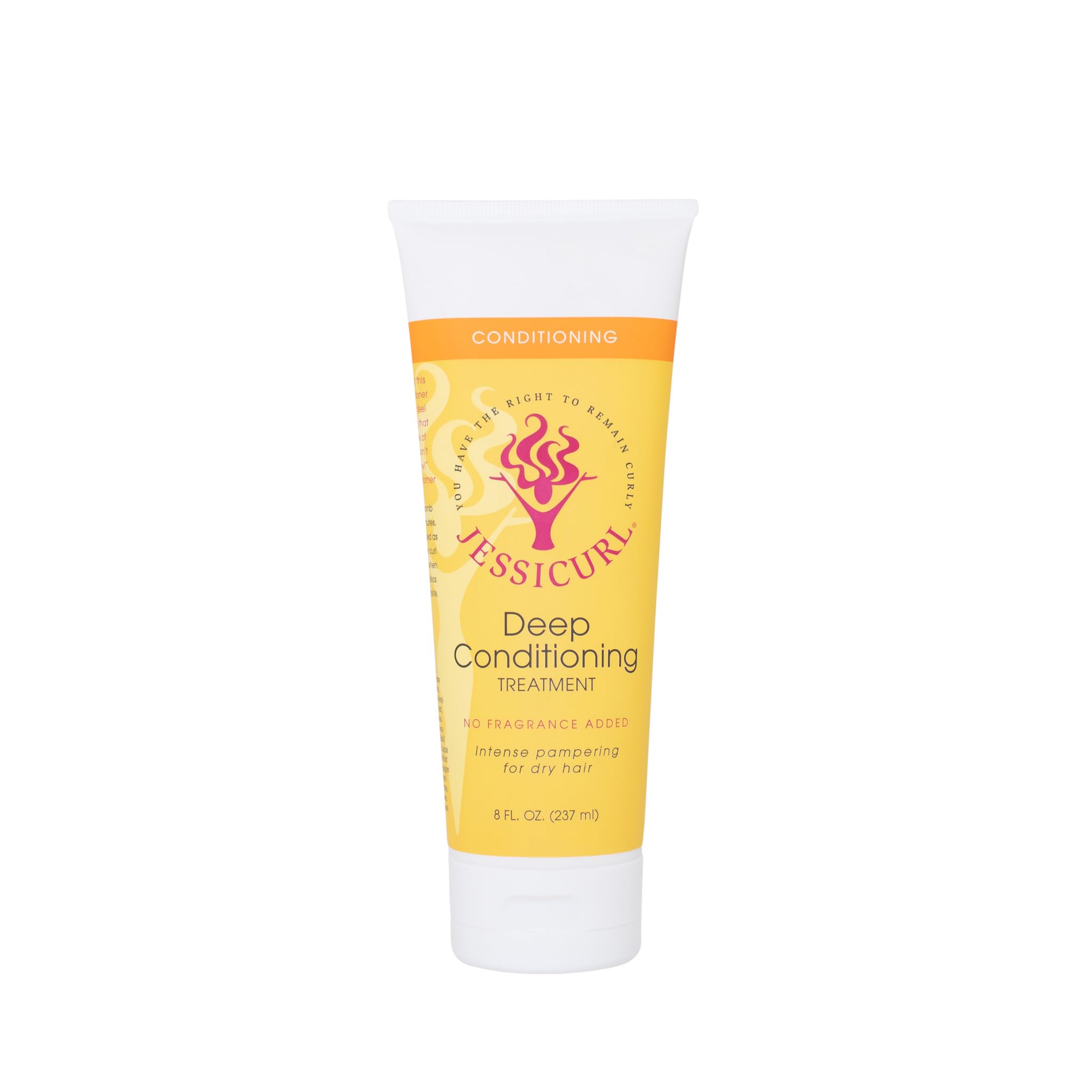 Jessicurl deep conditioning treatment bottle close-up showing fragrance-free hydration for dry hair.