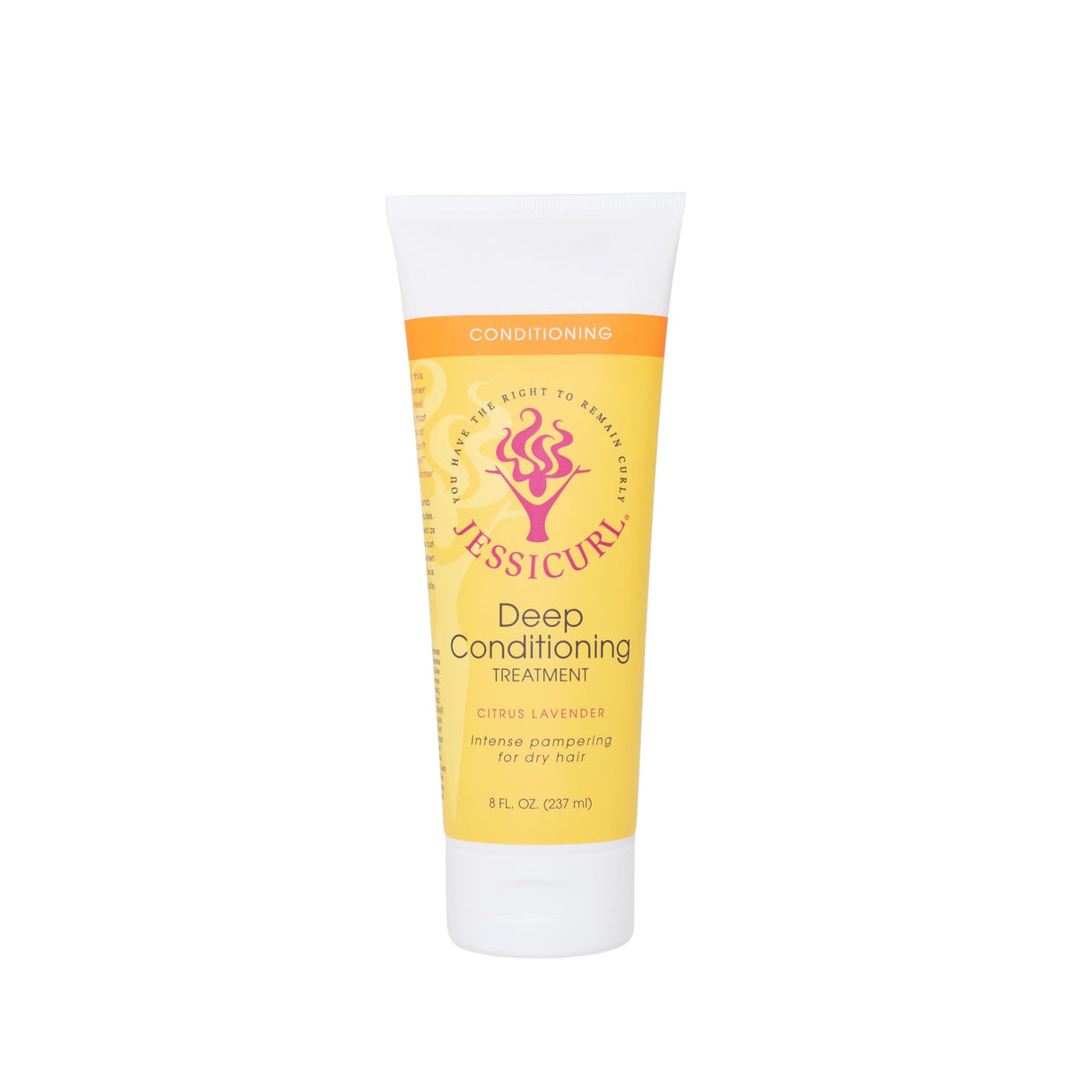 Jessicurl Deep Conditioning Treatment Citrus Lavender bottle close-up for frizz control and defined curls.