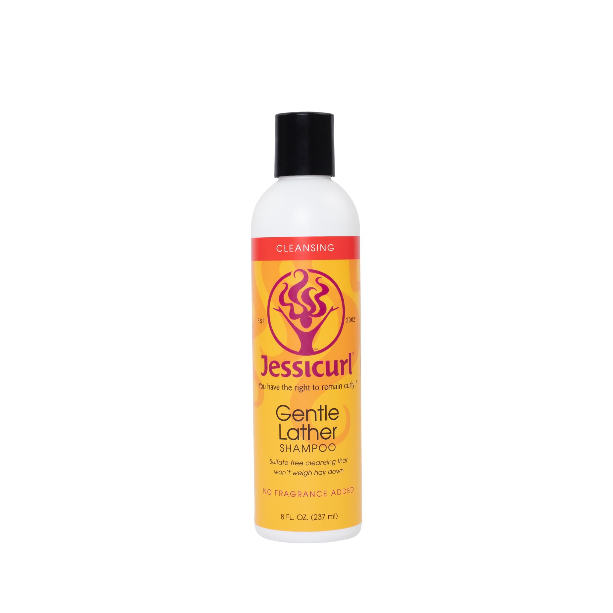 Jessicurl Gentle Lather Shampoo bottle demonstrates a gentle, sulfate-free cleanse for all hair types.