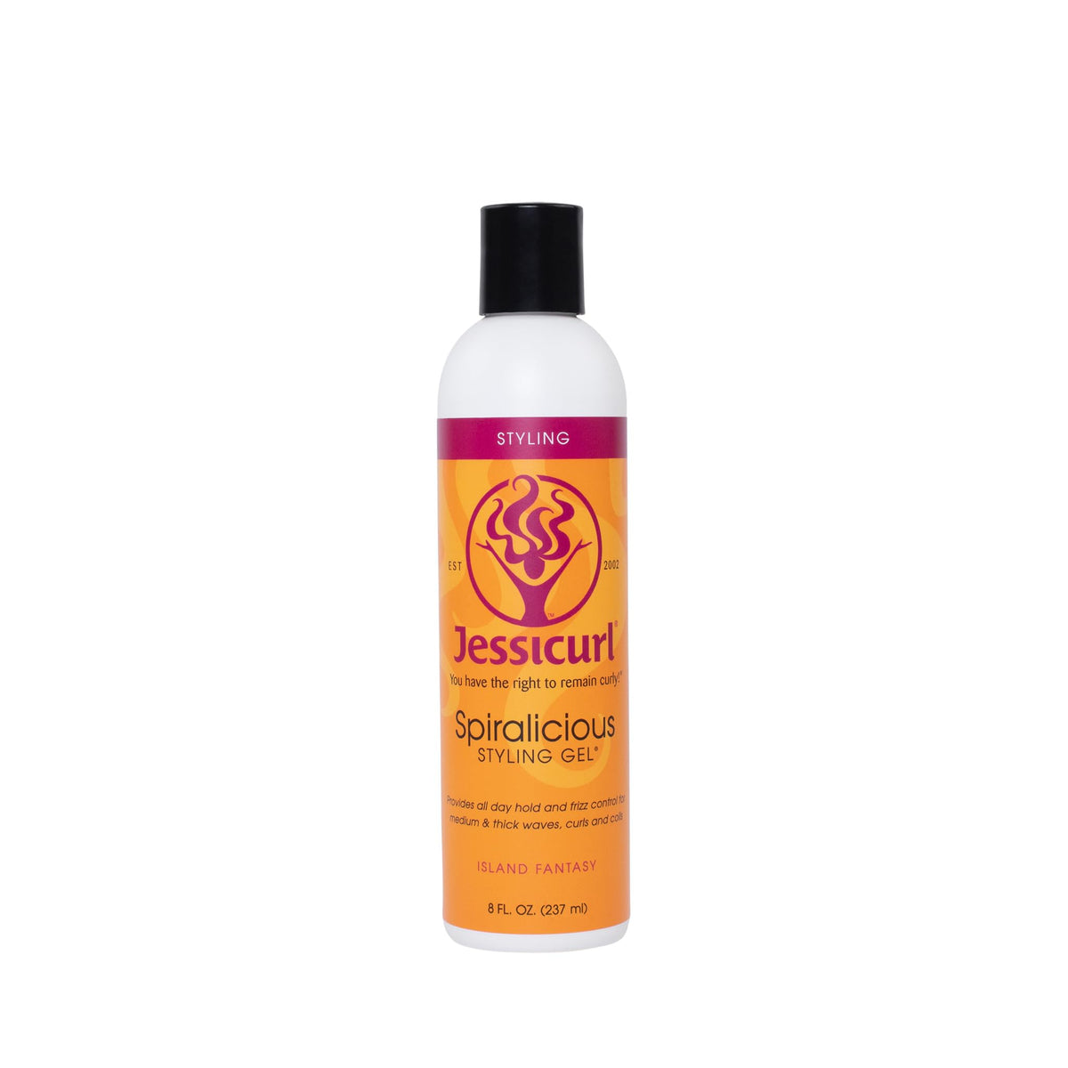 Jessicurl Spiralicious Gel Island Fantasy bottle delivering defined curls with lasting hold.