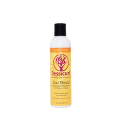 Jessicurl Too Shea Extra Moisturizing Conditioner bottle highlights fragrance-free hydration for dry curls.