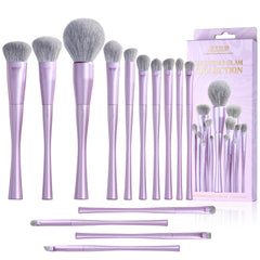 Jessup 14-piece makeup brush set with purple handles enables flawless base makeup.