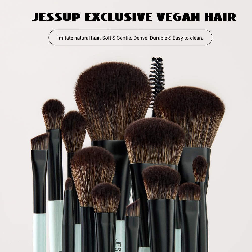 Jessup dual-ended face brush closeup shows space-saving design for quick touch-ups.