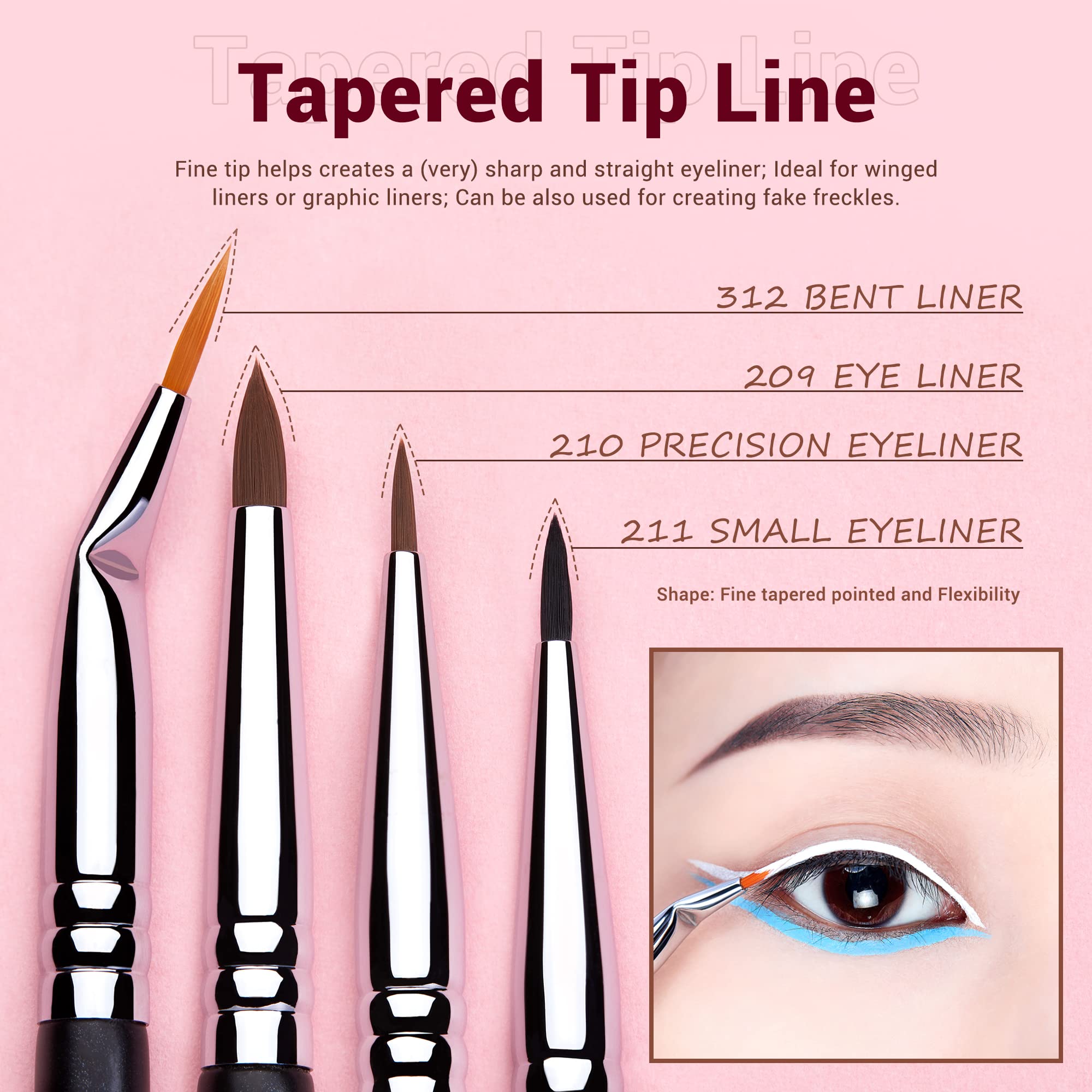 Jessup eyeliner brush set flat-tip brush for lash-line precision