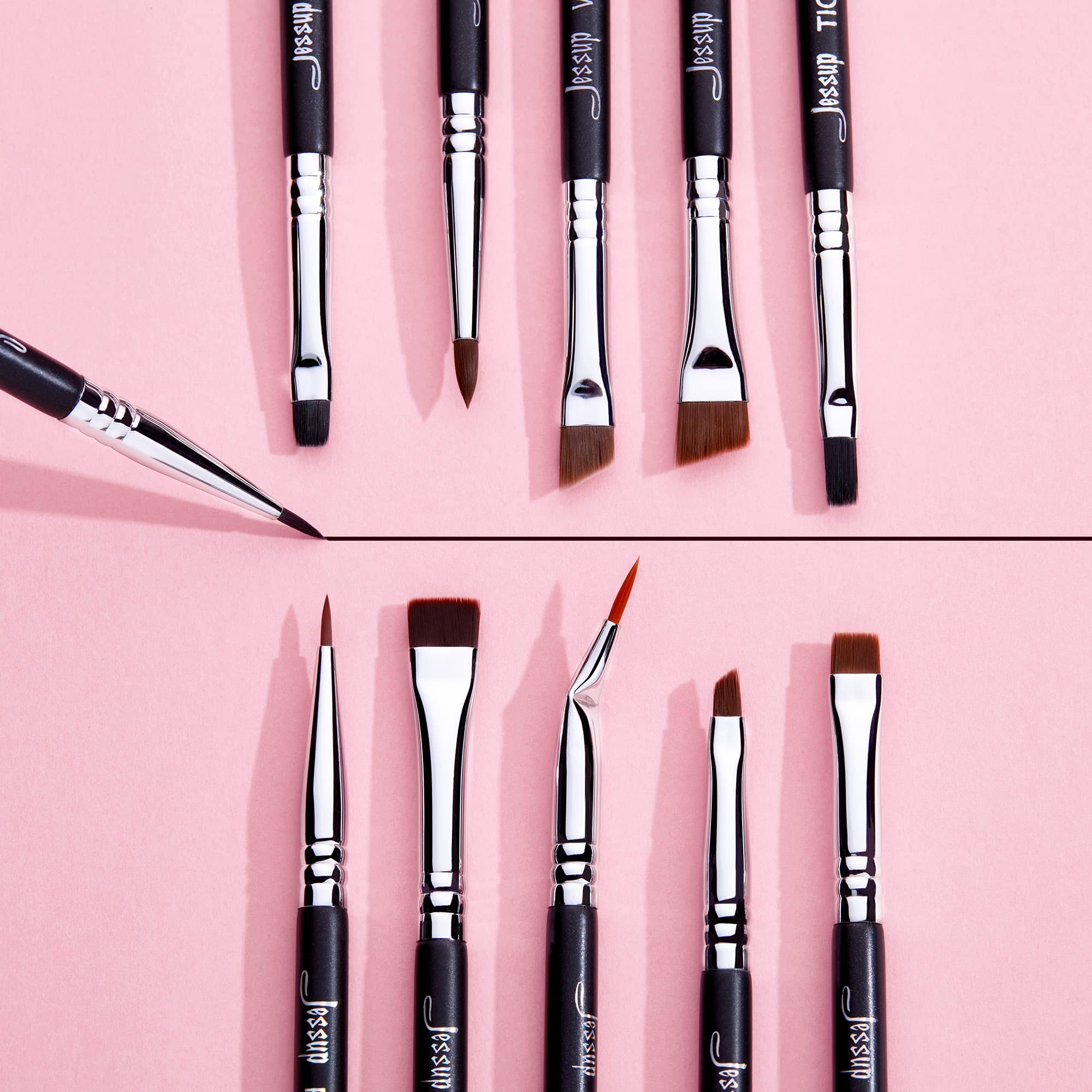 Jessup eyeliner brush set silver ferrule-protection for durable bristles
