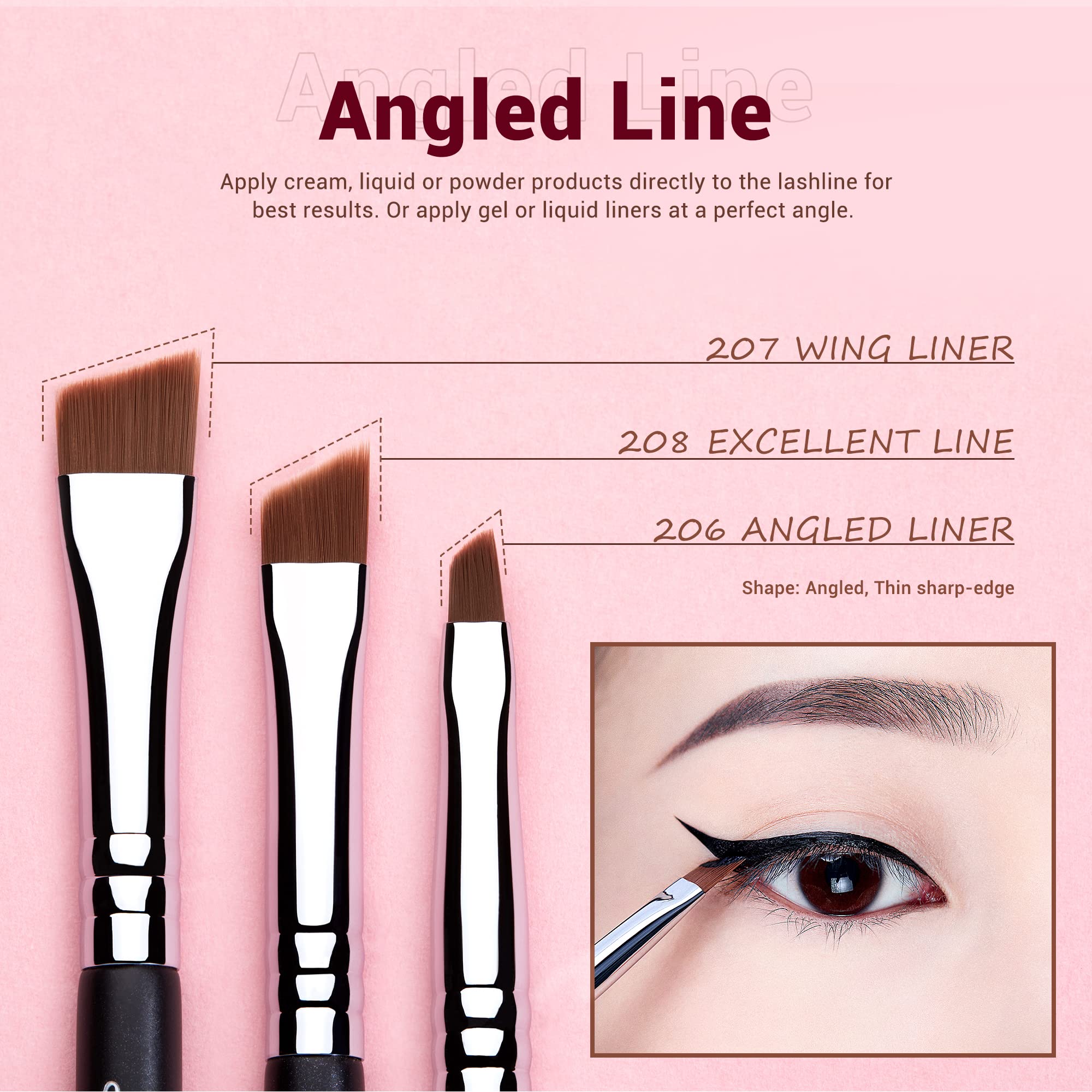 Jessup eyeliner brush set water-line-brush for clean waterline definition