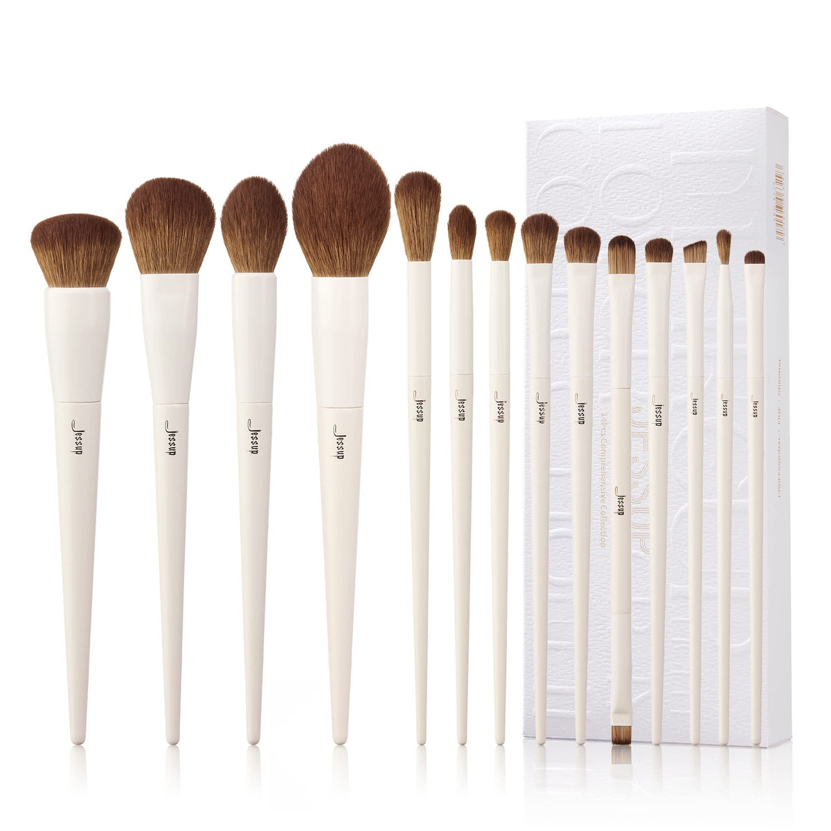 Jessup makeup brushes 14pcs set shown for versatile application and tidy kit organization.