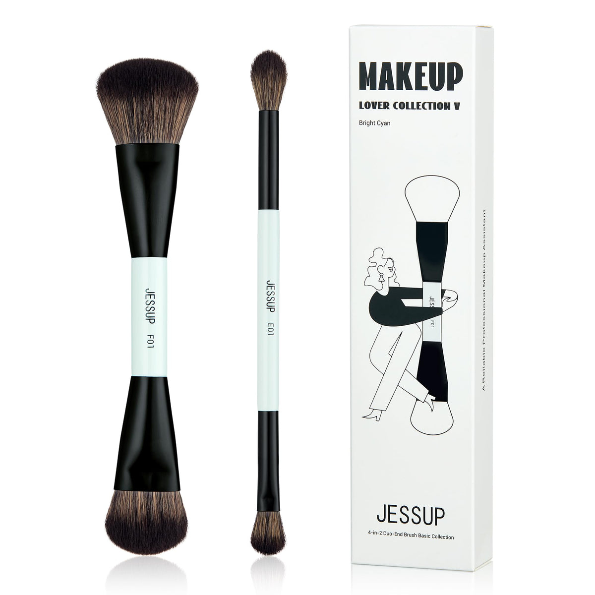 Jessup makeup brushes 2pcs dual-ended set for versatile foundation application