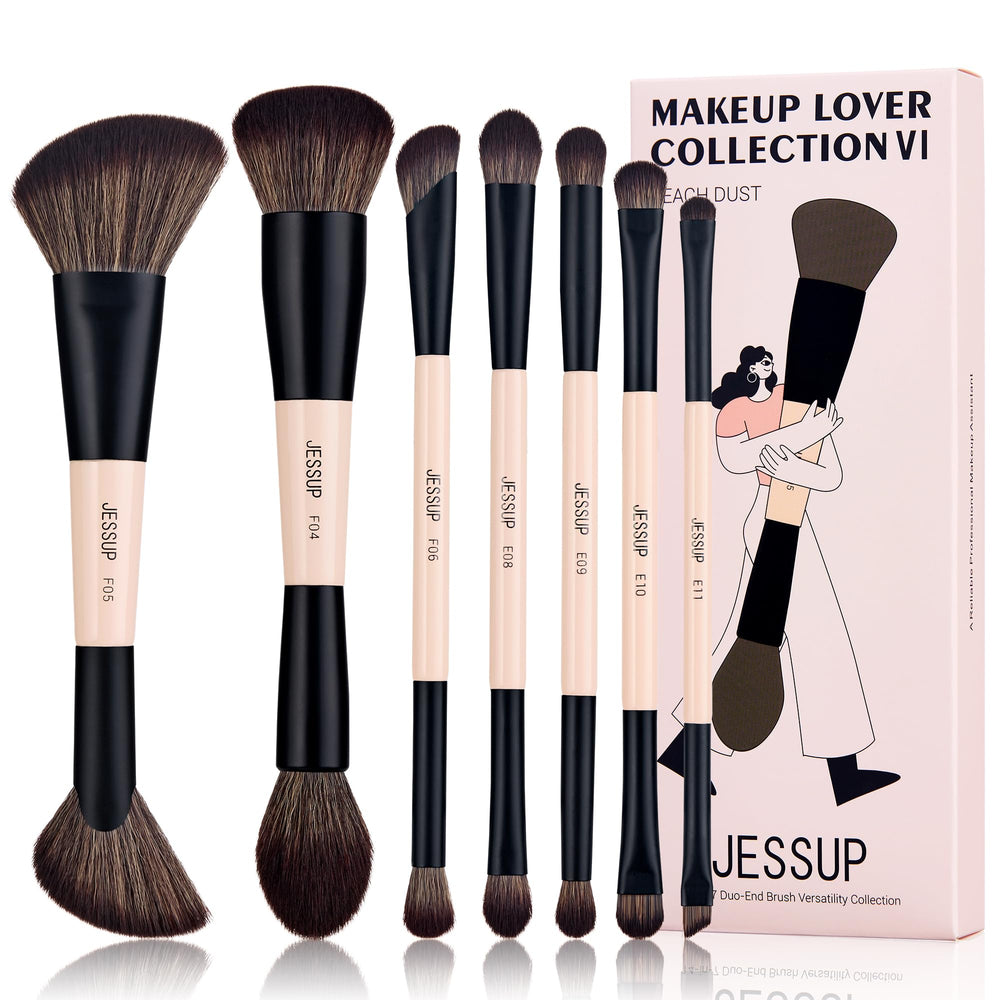 Jessup Peach Dust T600 front view showing versatile makeup brushes for daily use