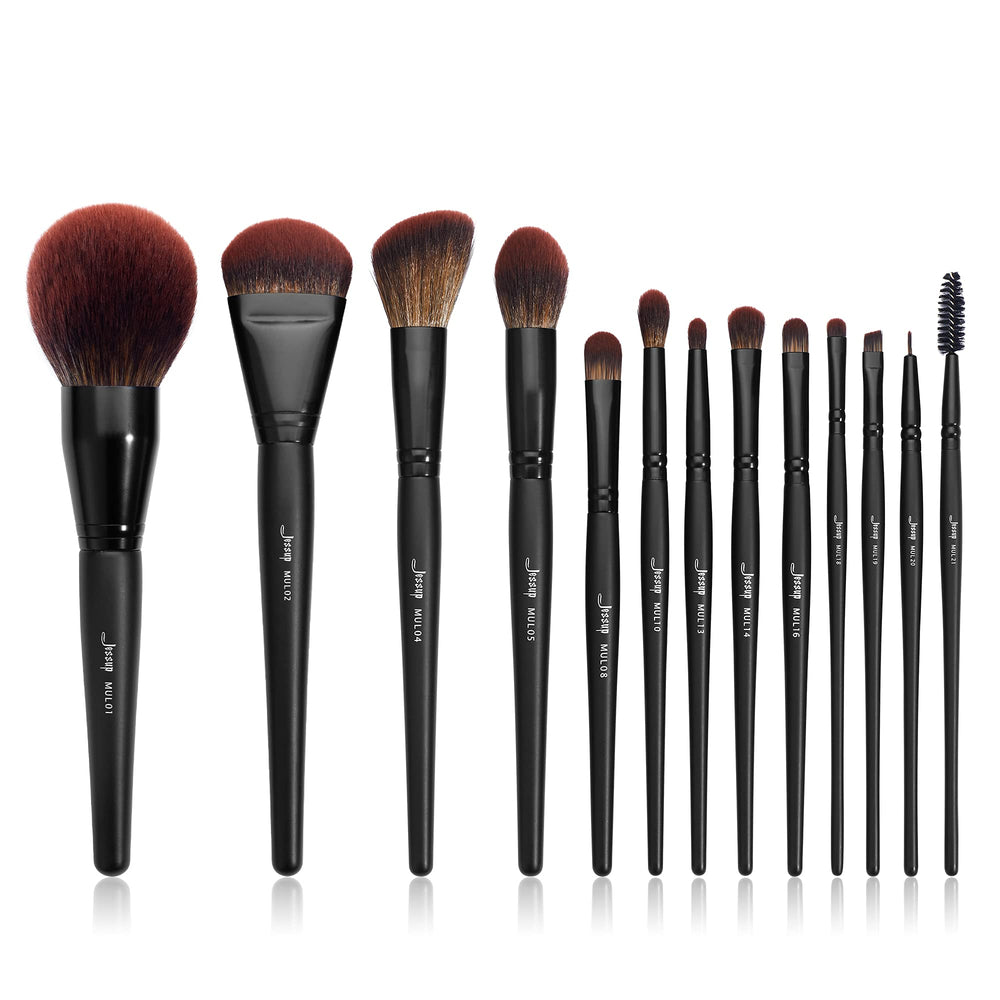Jessup Phantom Black 13pc brush set front view for precise makeup application.