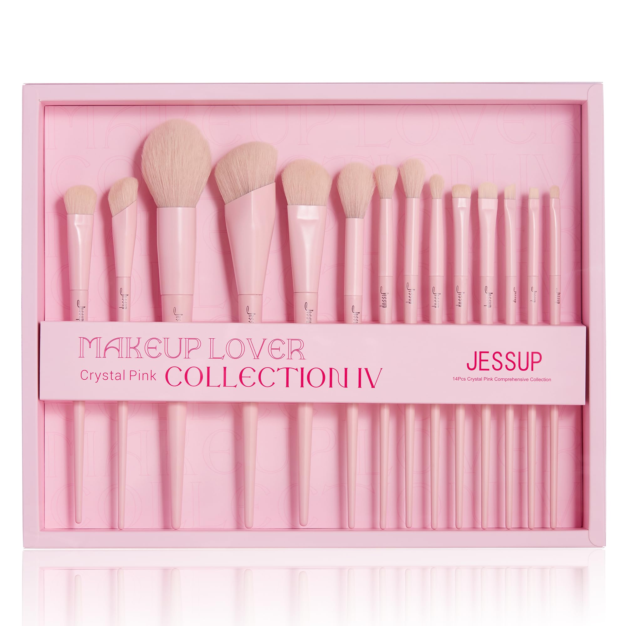Jessup pink makeup brush set 14pcs full view for versatile daily looks