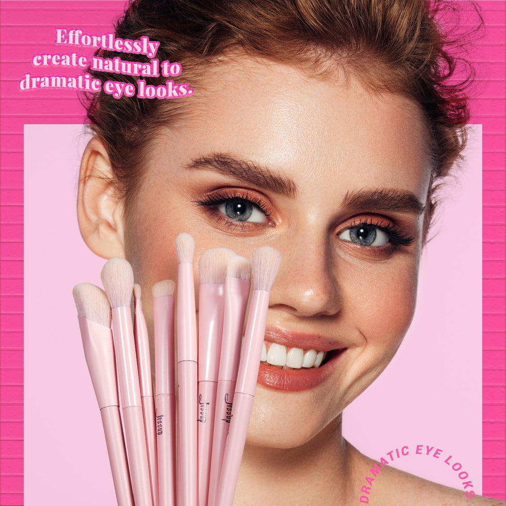 Jessup pink makeup brush set gift box highlights a ready-to-gift option