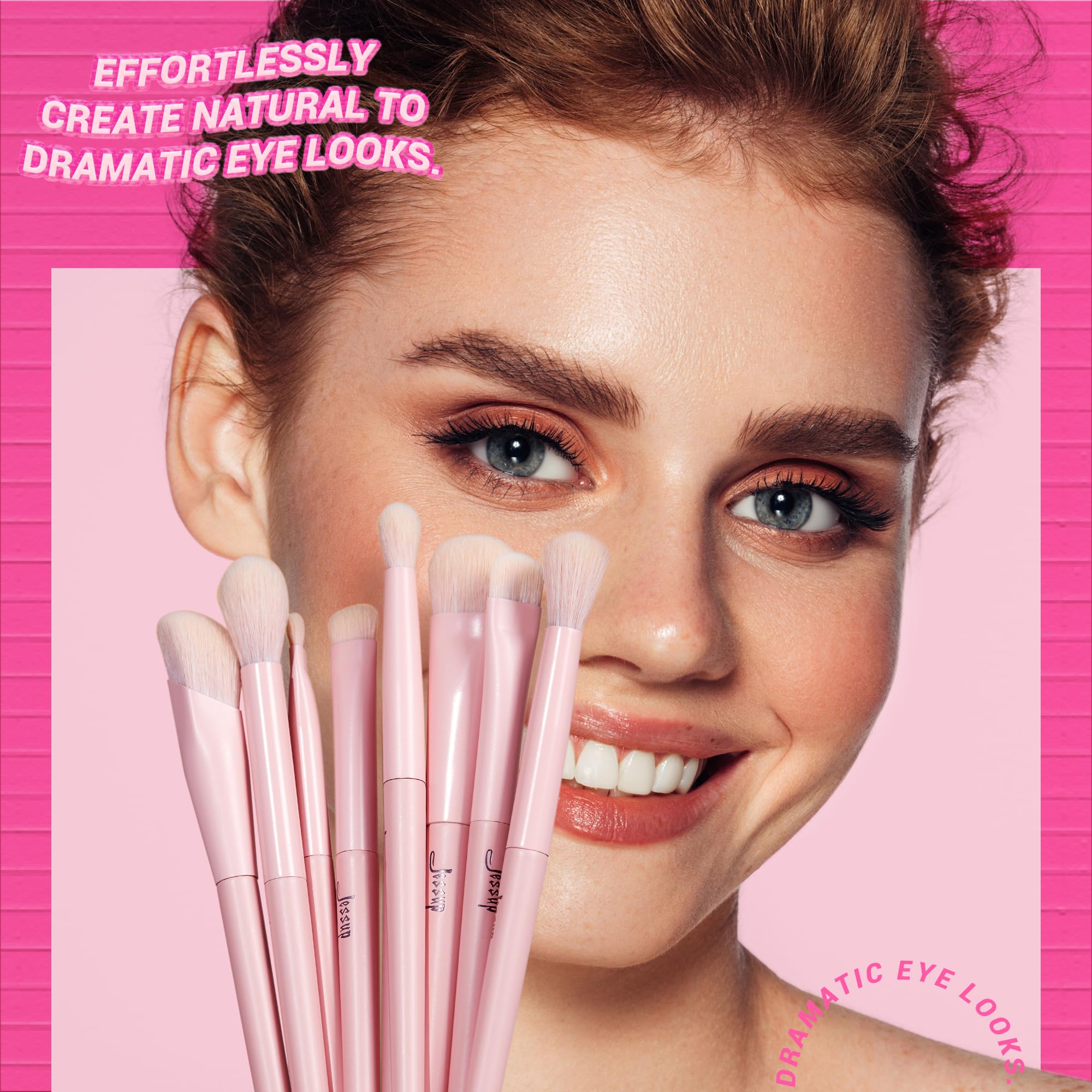 Jessup pink makeup brushes set bristles close-up show soft long-lasting touch