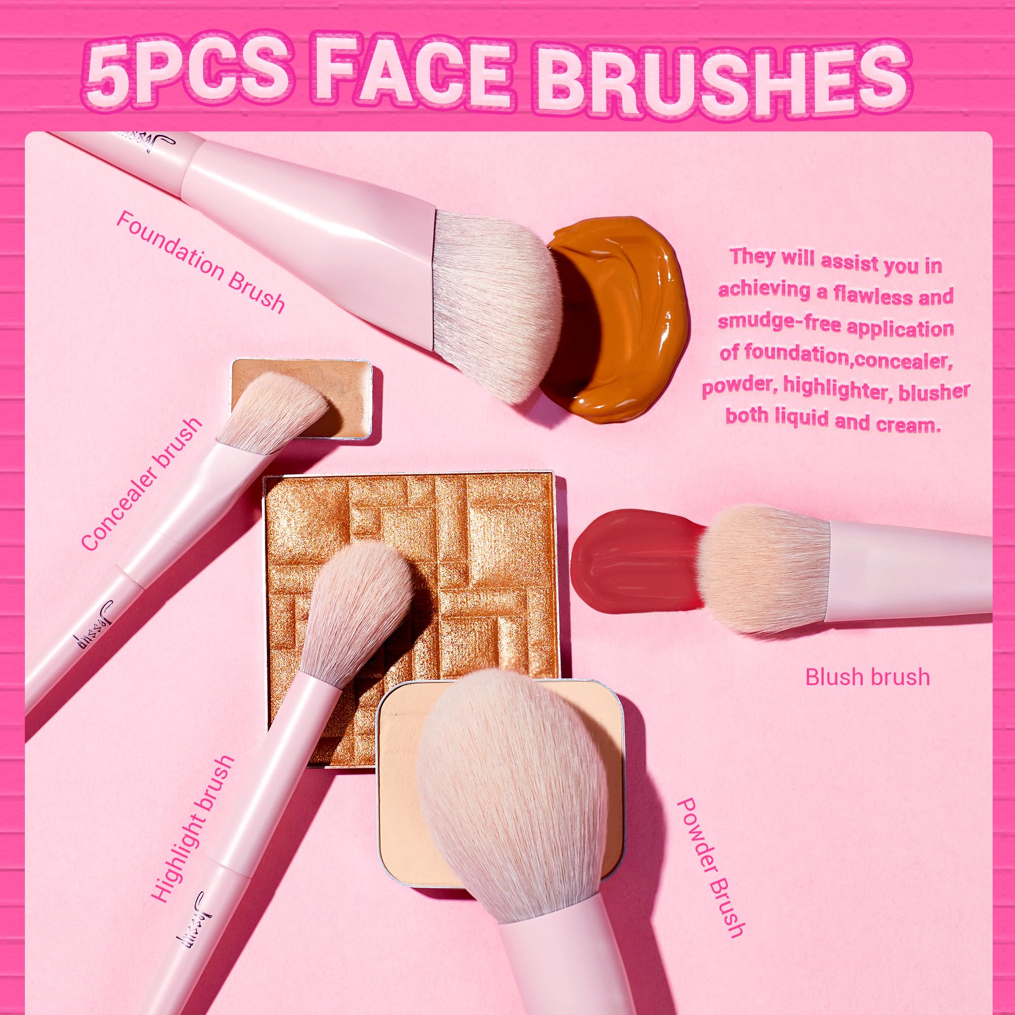 Jessup pink makeup brushes set face brushes ready for flawless daily application