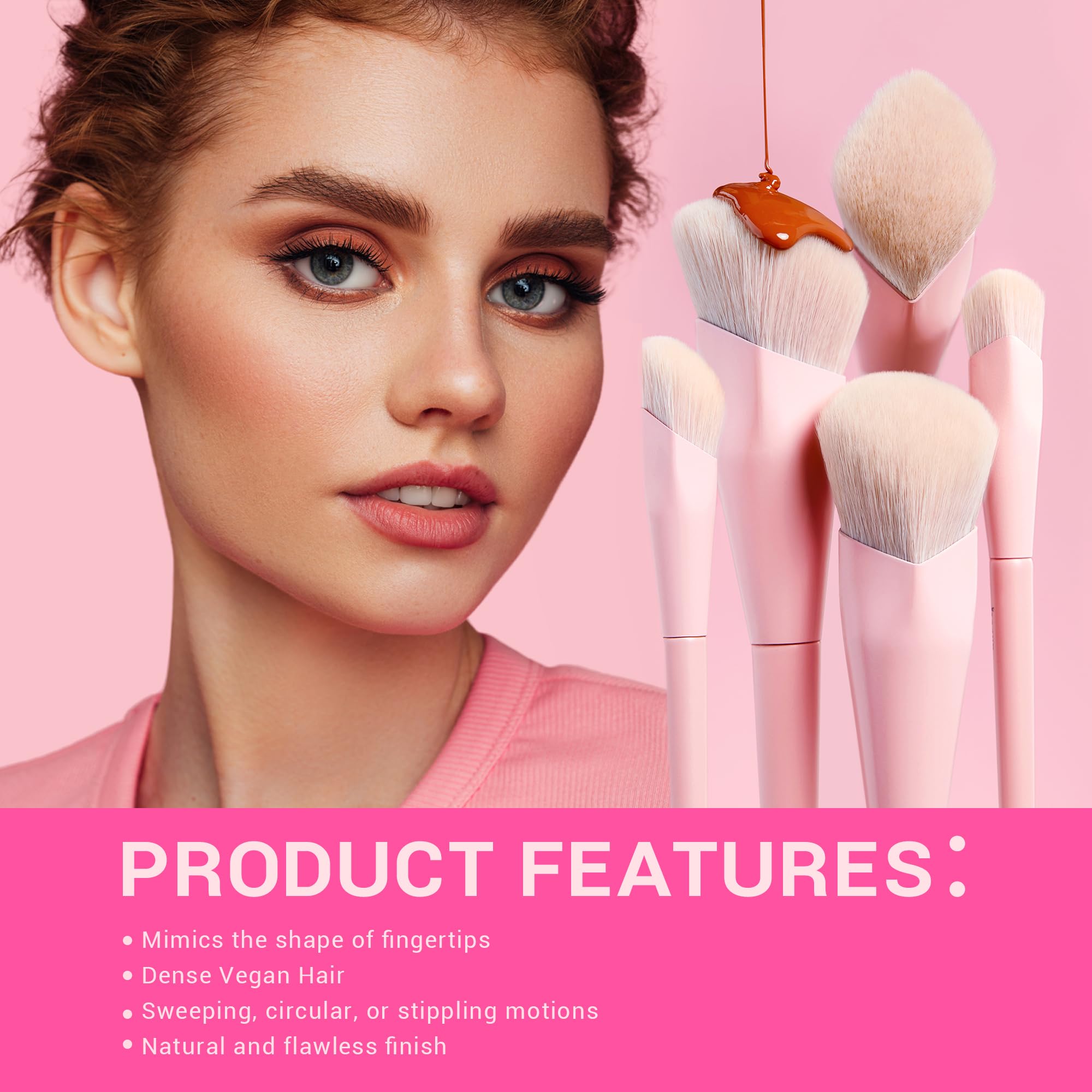 Jessup pink makeup brushes set foundation and concealer brushes for quick even coverage