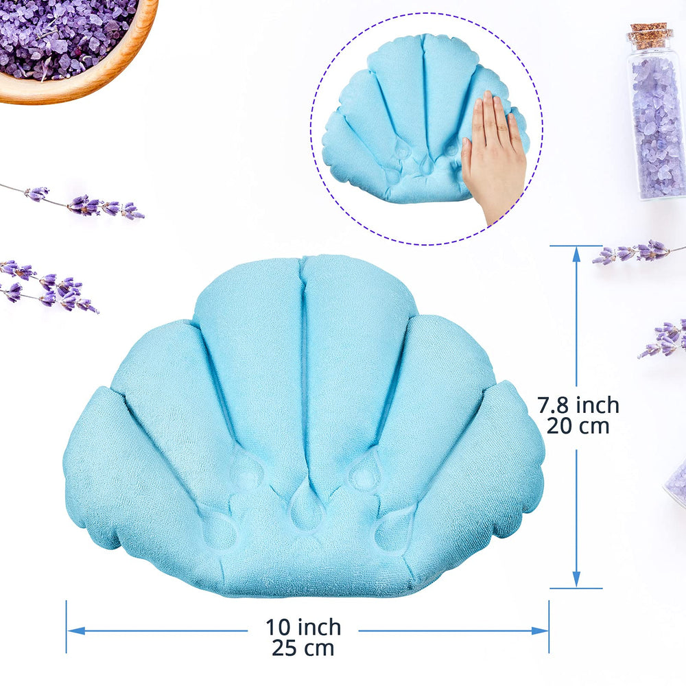 Jetec almohada inflable para bañera concha azul, descanso cómodo para la cabeza.