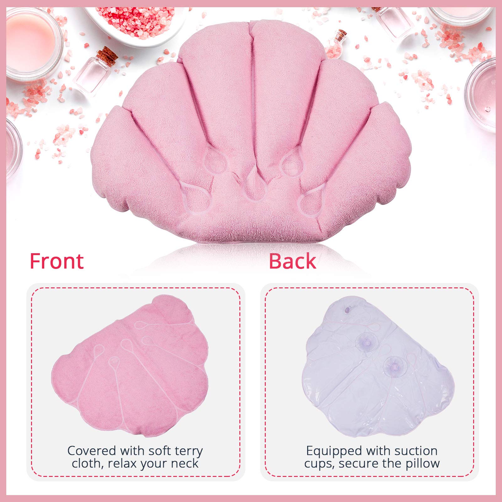 Jetec almohada inflable para bañera concha blanca, suavidad de tela terry al tacto.