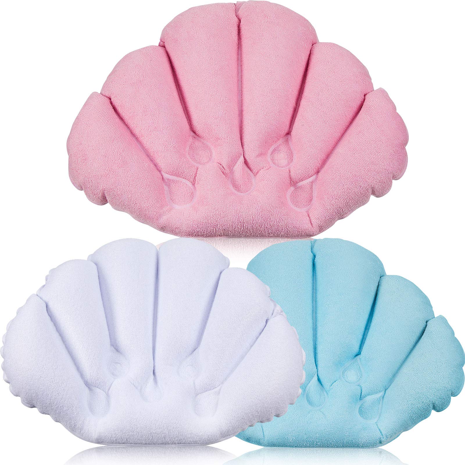 Jetec almohada inflable para bañera concha rosa, soporte cómodo para el cuello.