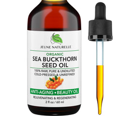 Jeune Naturelle Sea Buckthorn Oil bottle demonstrates fast-absorbing skin nourishment.