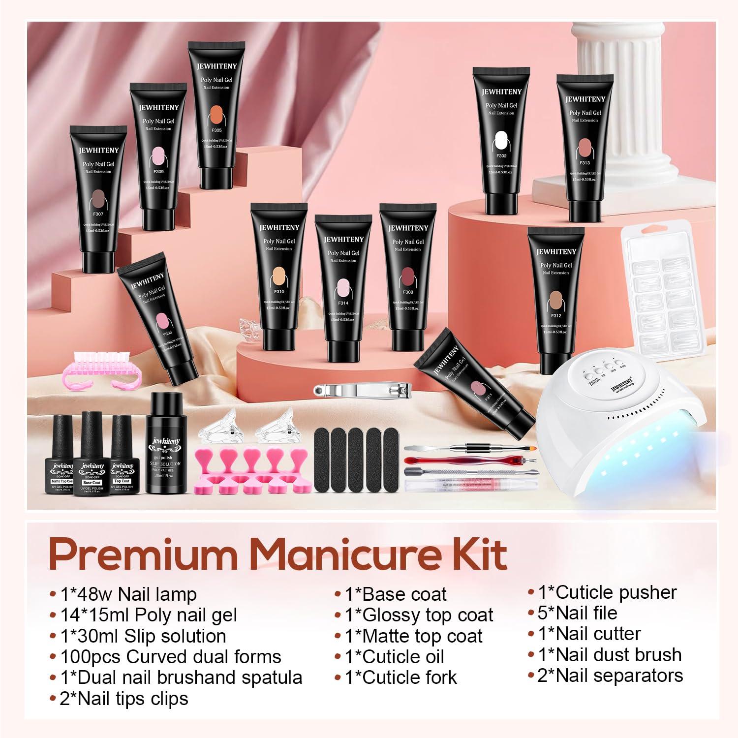 JEWHITENY 14 colors poly gel offers vibrant base options for creative nail designs.