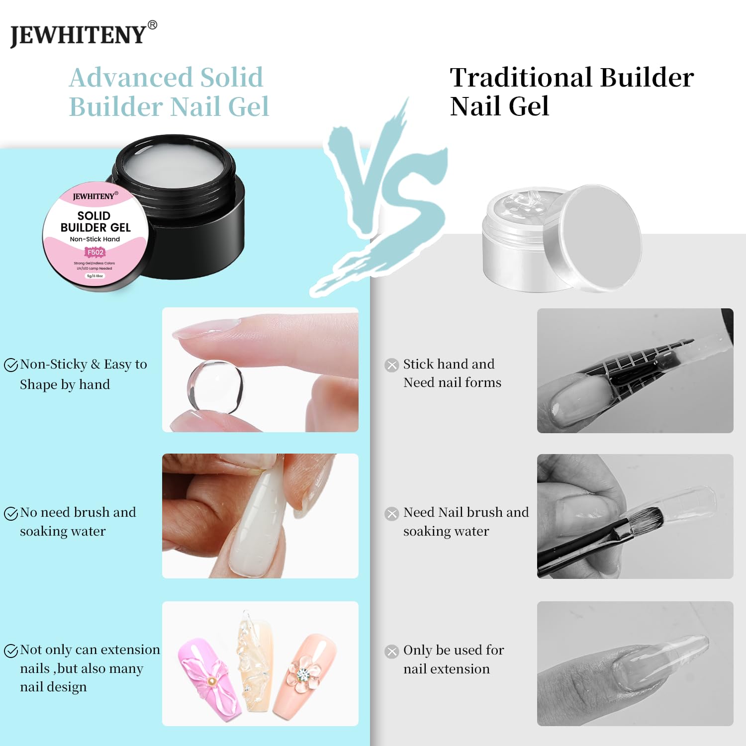 JEWHITENY 3D nail art with gel extensions for creative designs
