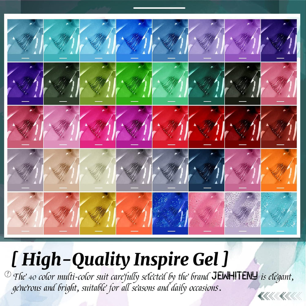 JEWHITENY 40-color gel bottles display bright shades for versatile day-to-night looks