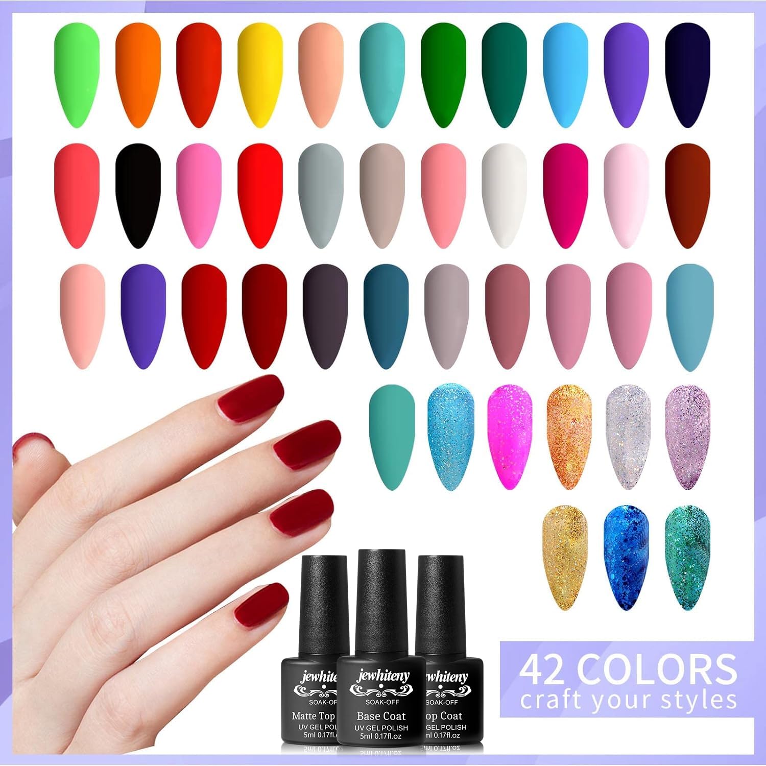 JEWHITENY glitter polish for festive nail art ideas.
