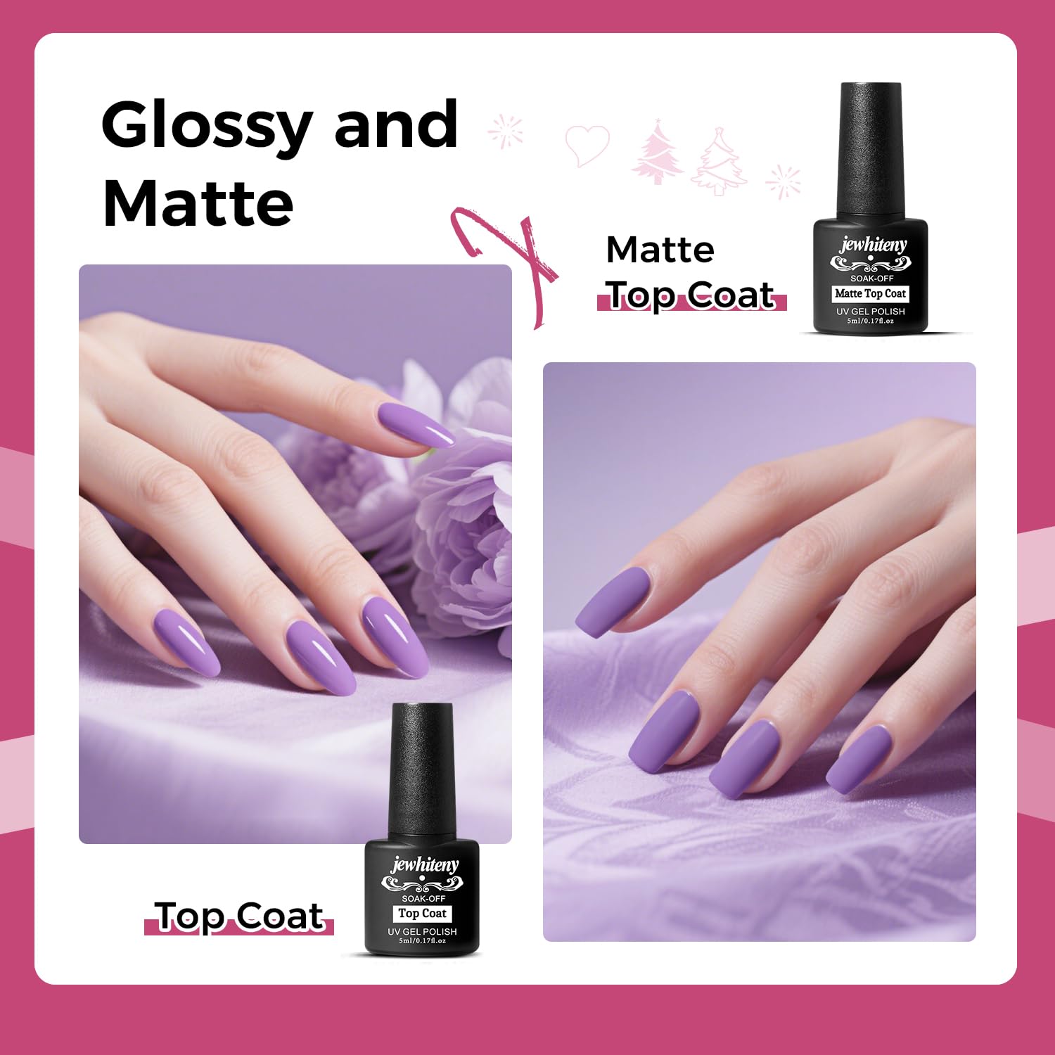 JEWHITENY matte top coat 5ml creates velvety looks.