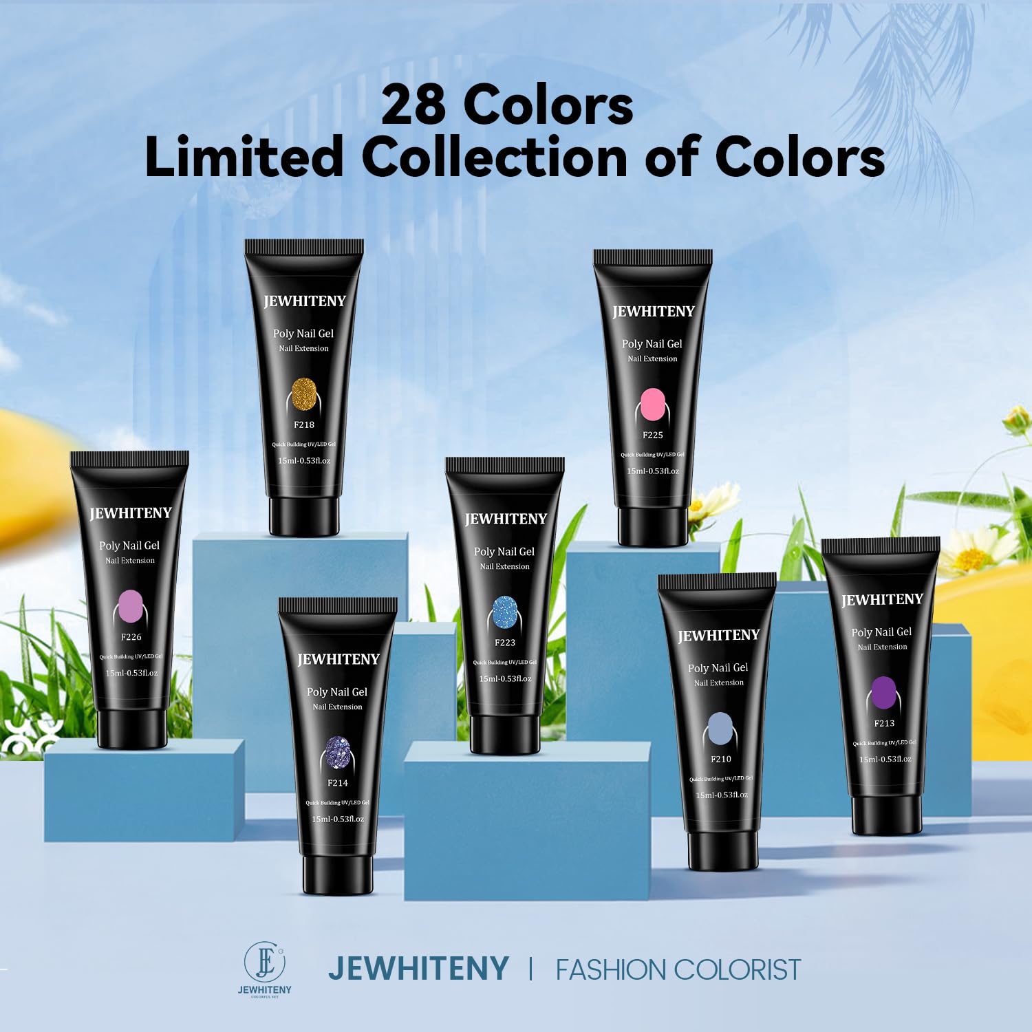 JEWHITENY nail gel bottle collection open lid shows accessible color selection for quick design.