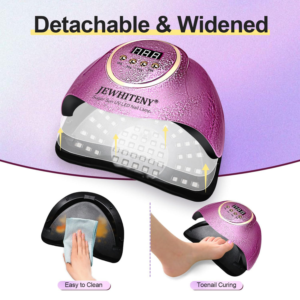 JEWHITENY Pink UV Gel Nail Lamp detachable base for easy cleaning and storage.