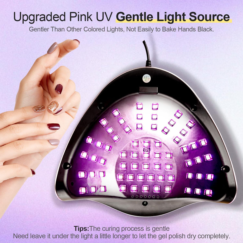 JEWHITENY Pink UV Gel Nail Lamp intelligent display showing settings at a glance.